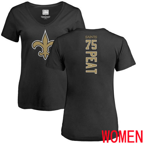 New Orleans Saints Black Women Andrus Peat Backer Slim Fit NFL Football #75 T Shirt